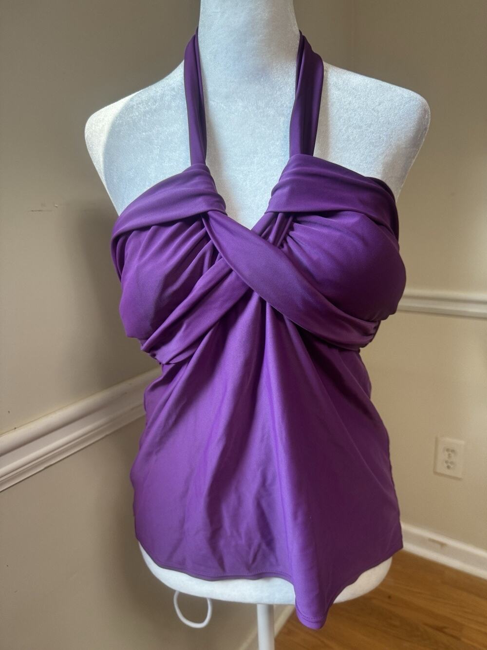 Elle Purple Halter Tankini Top Size 10 Twist Front Swimwear Women’s